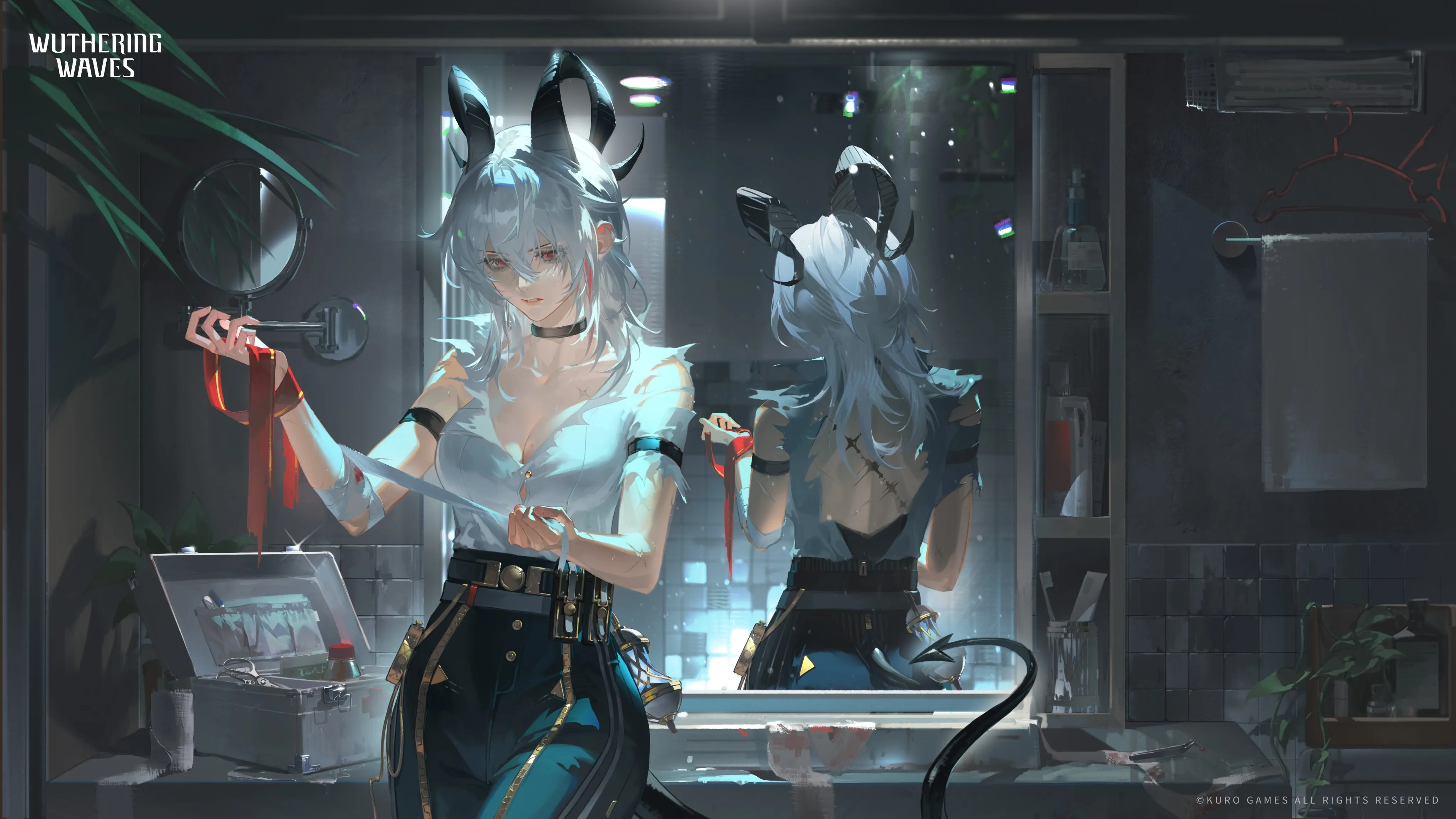 电子游戏 角色 白发 短发 齐肩头发 女孩 恶魔 室内 女人 扎尼 恶魔角 尾巴 4K壁纸