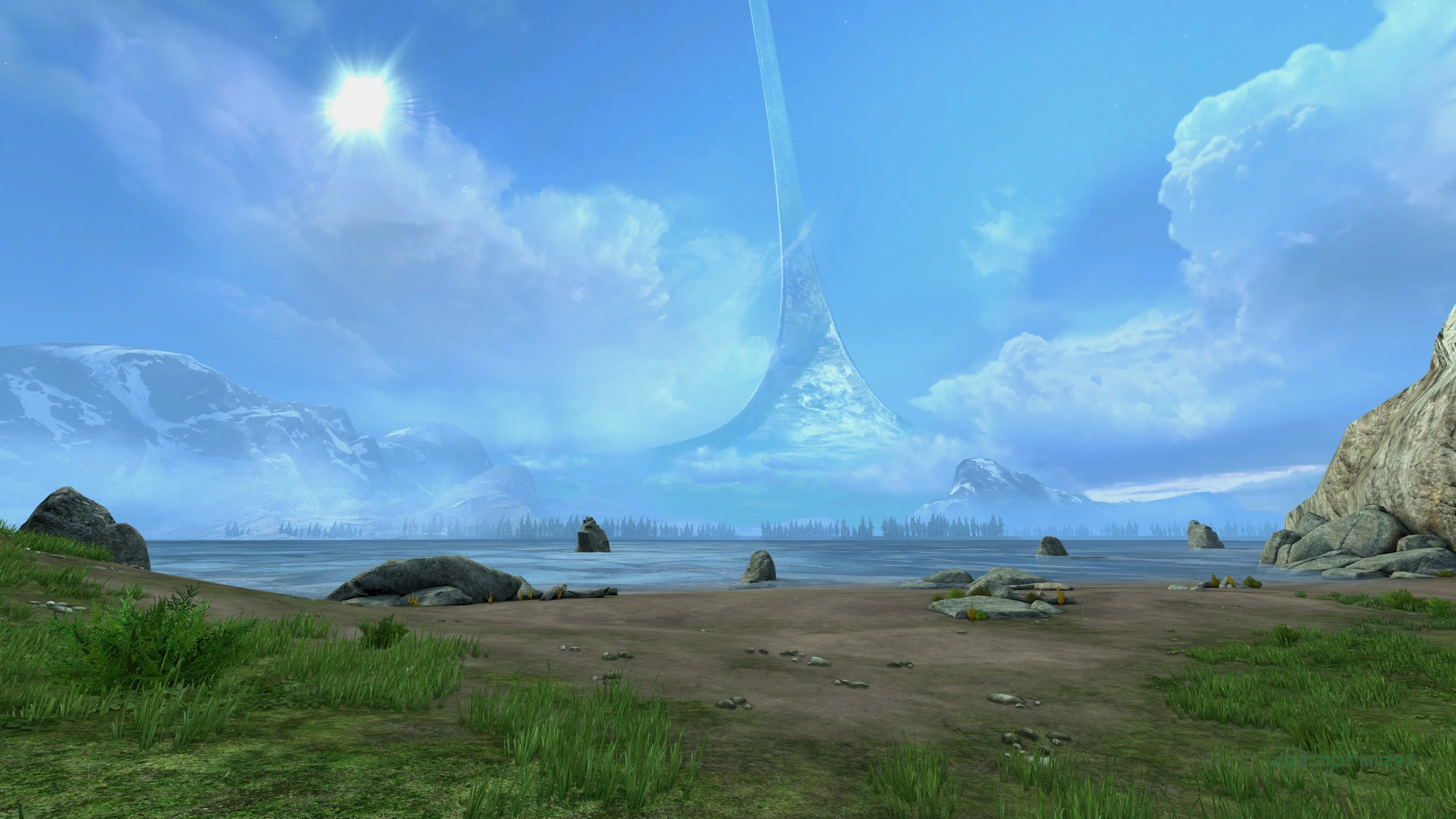 光环 游戏 水 海滩 山脉 地平线 科幻 虚拟 电脑壁纸 4K壁纸