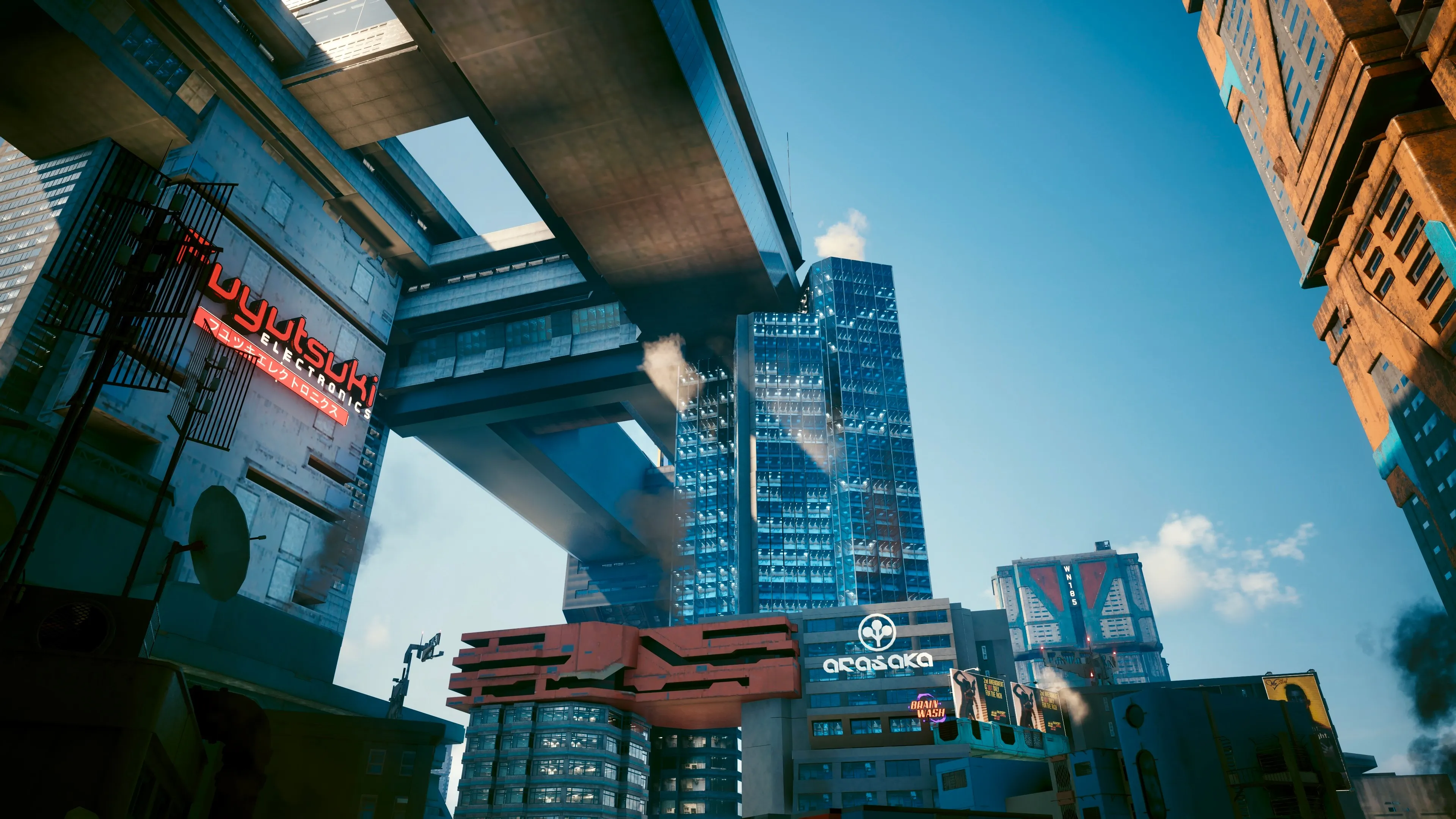 赛博朋克 城市 建筑 游戏 艺术 标志 电子游戏 天空 云 阳光 电脑壁纸 4K壁纸