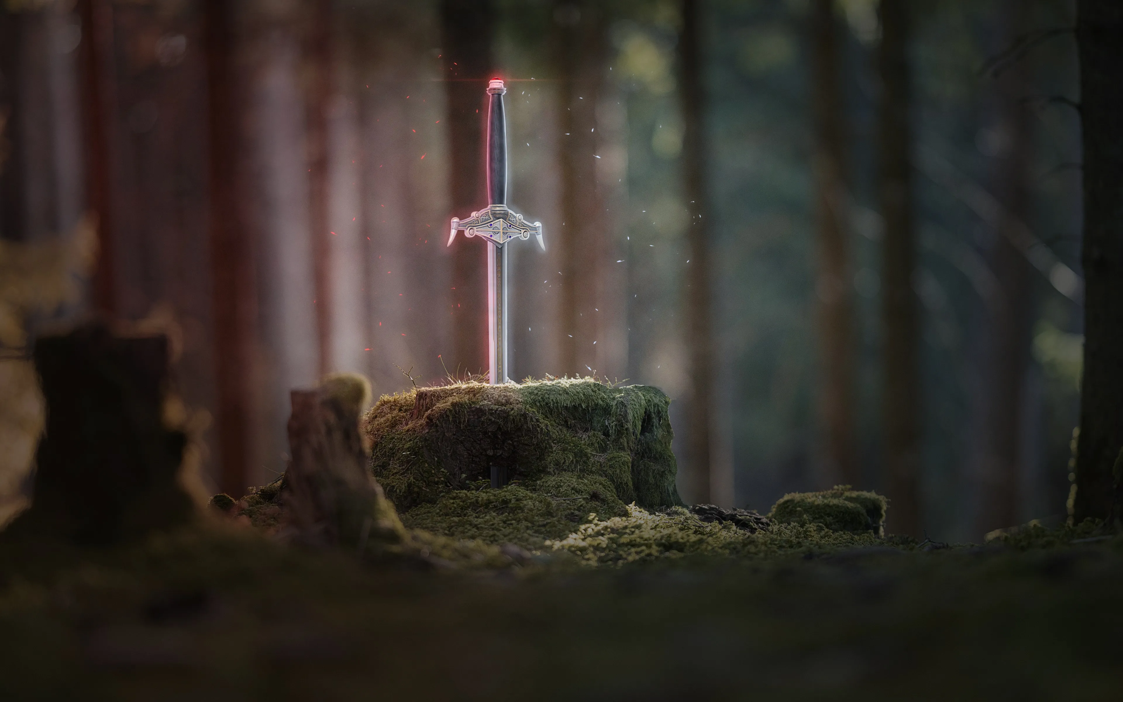 森林 剑 自然 武器 AI艺术 游戏 电脑壁纸 4K壁纸