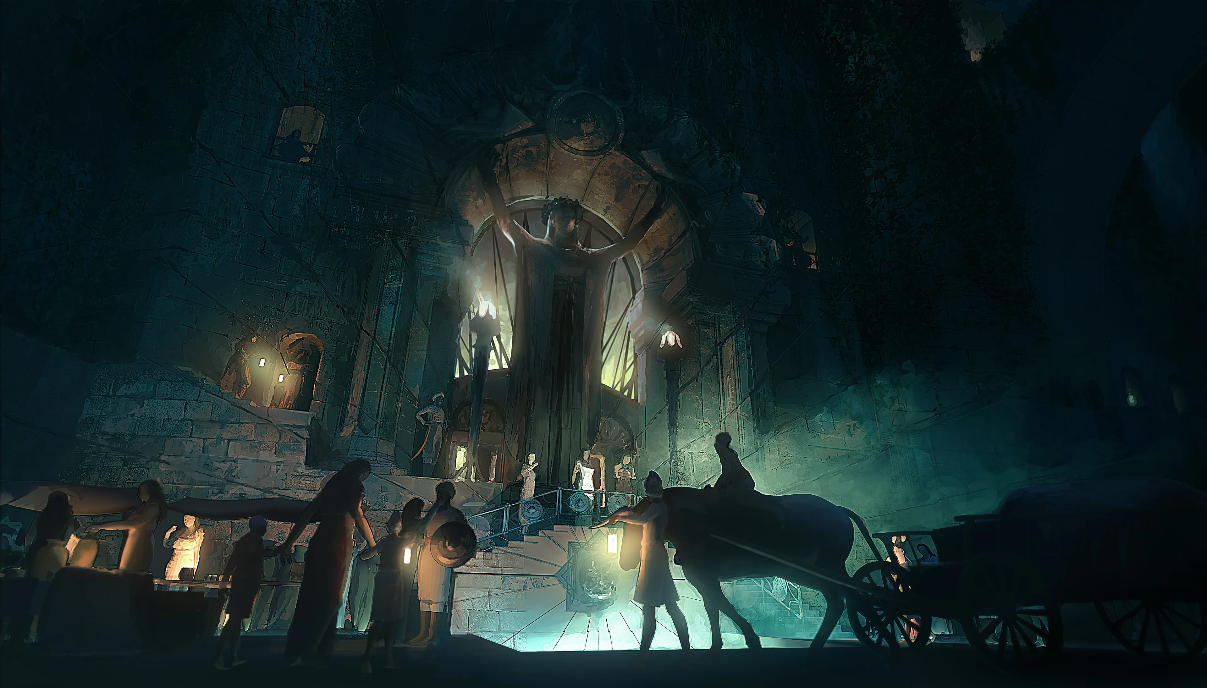 奇幻艺术 寺庙 奇幻 城市 黑暗 AI艺术 电脑壁纸 4K壁纸