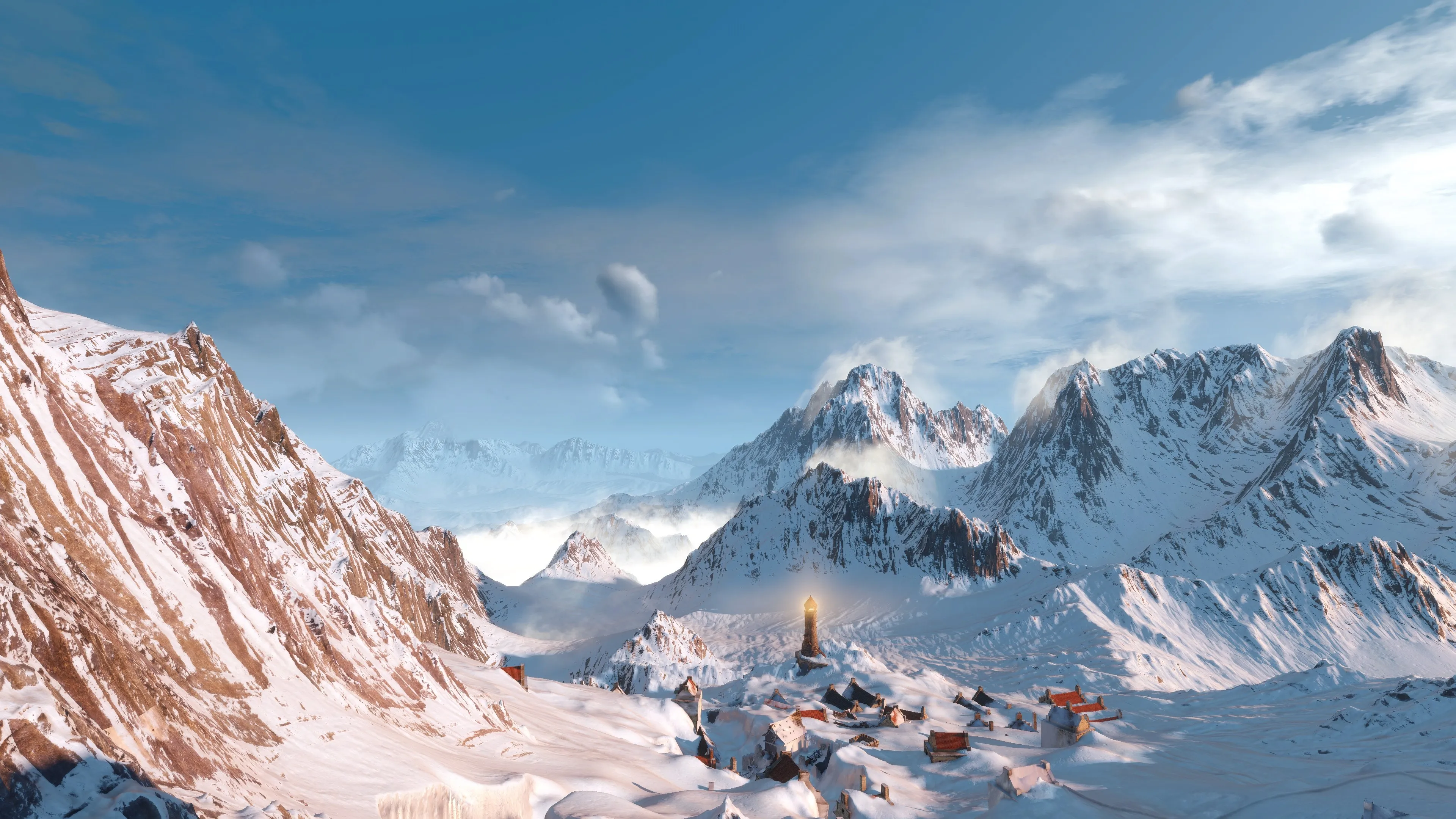 巫师 游戏 山 云 天空 蓝色 电脑壁纸 4K壁纸