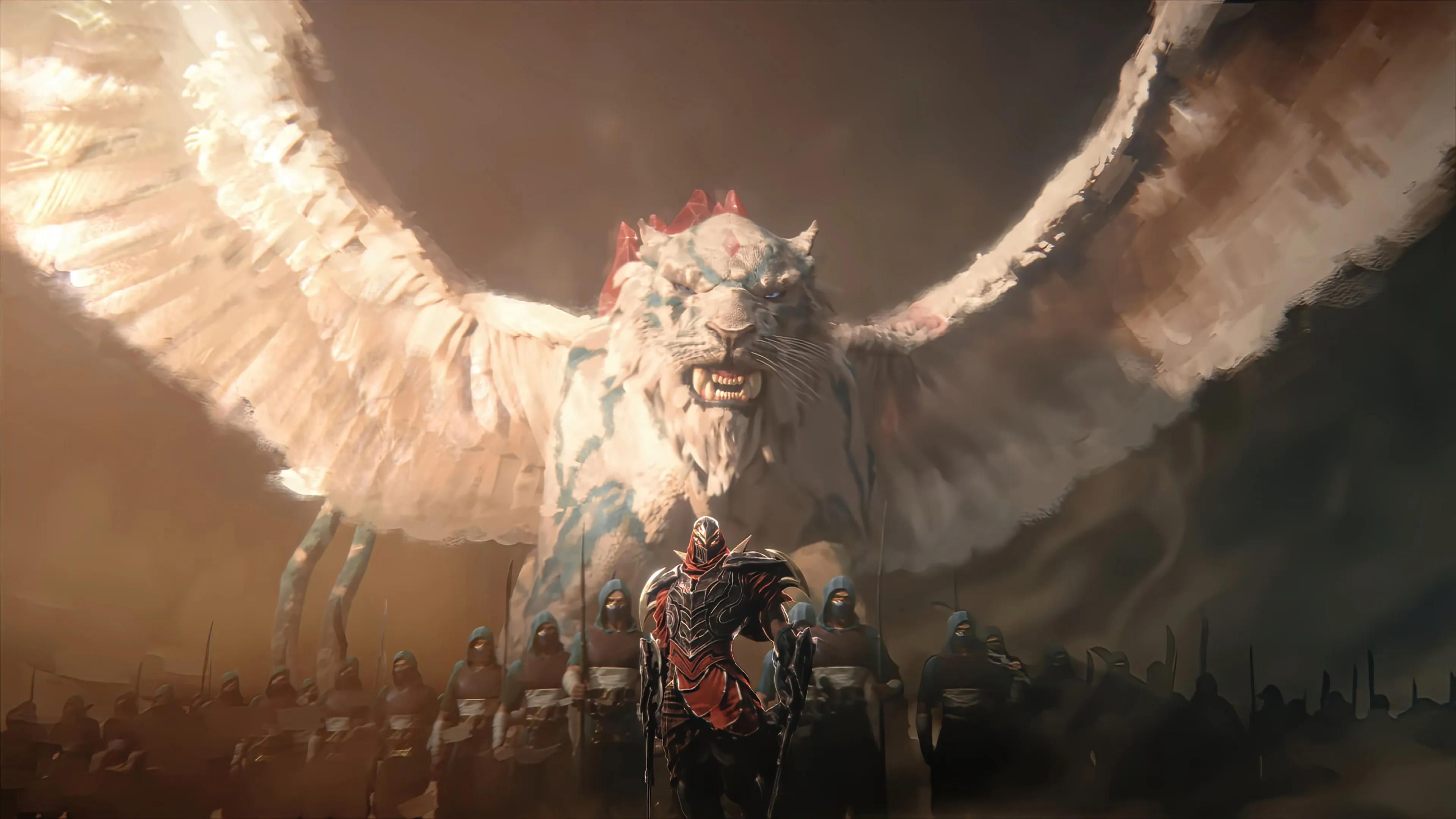 英雄联盟 奇幻艺术 电脑游戏 士兵 骑士 白虎 翅膀 猛兽 神宠 灵宠 盔甲 铠甲 4K壁纸