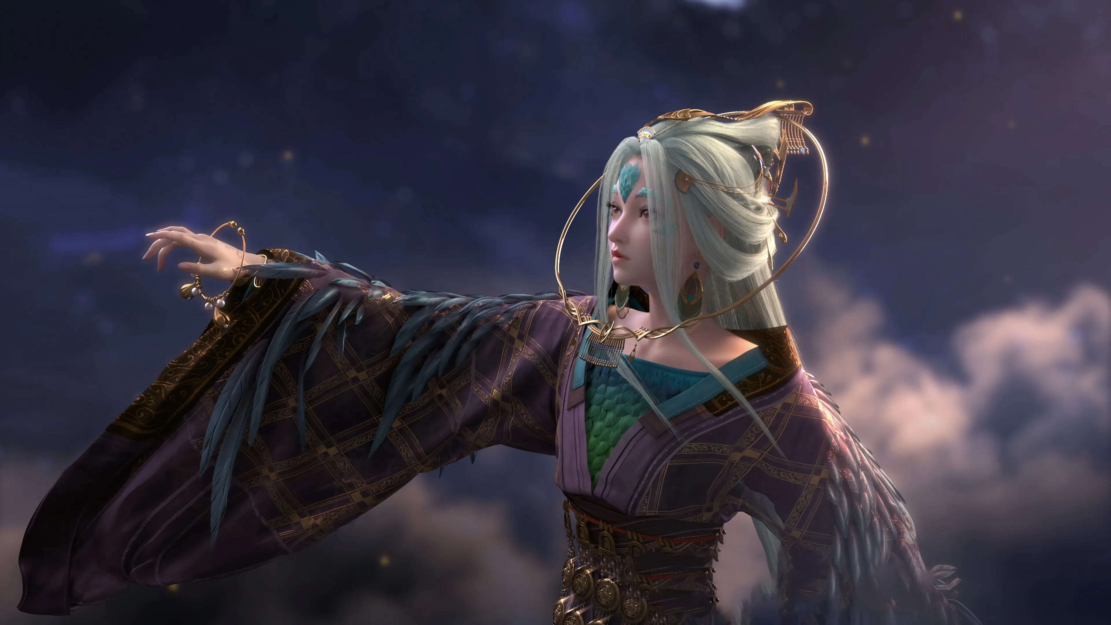 女人 奇幻 女孩 口红 动漫女孩 服装 绘画 头饰 简单背景 神话 国风 4K壁纸