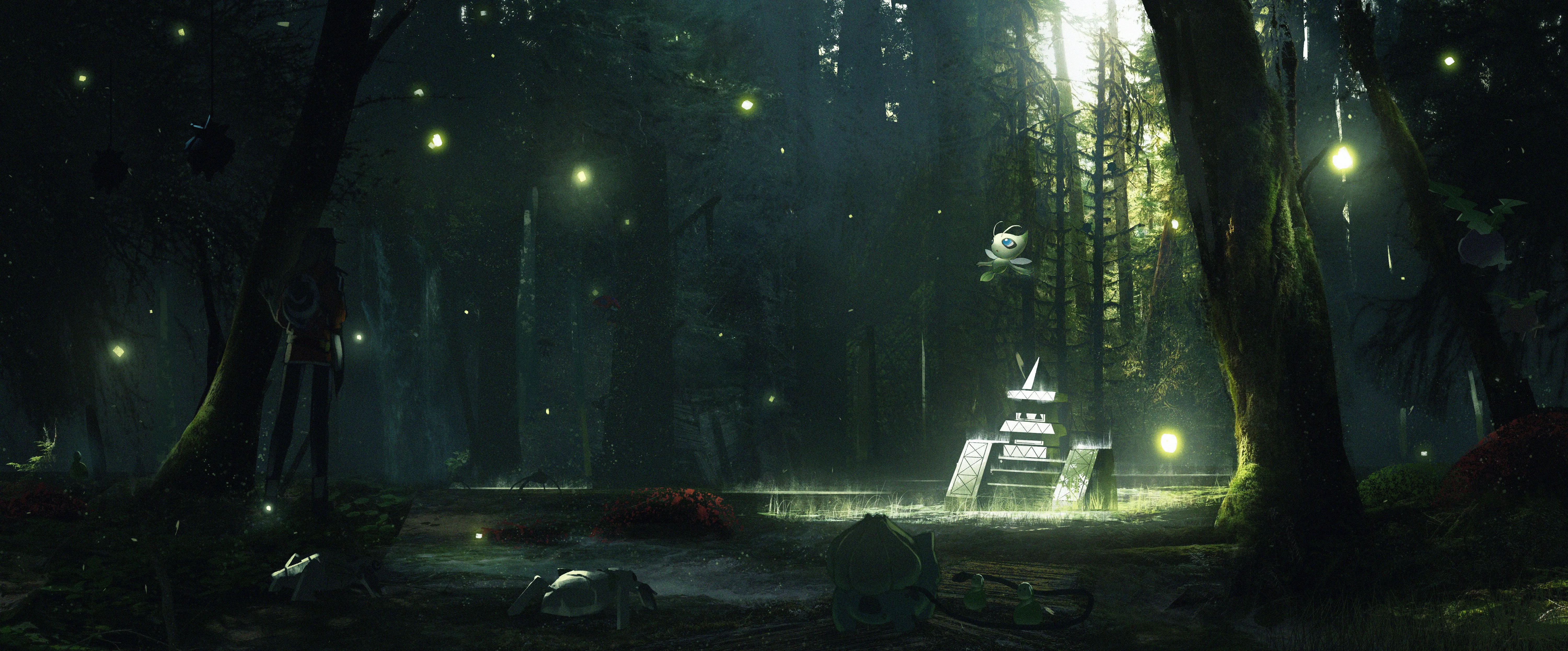 小行星 艺术家 牛头龙 动漫 女孩 AI艺术 精灵宝可梦 森林 艺术状态 4K壁纸