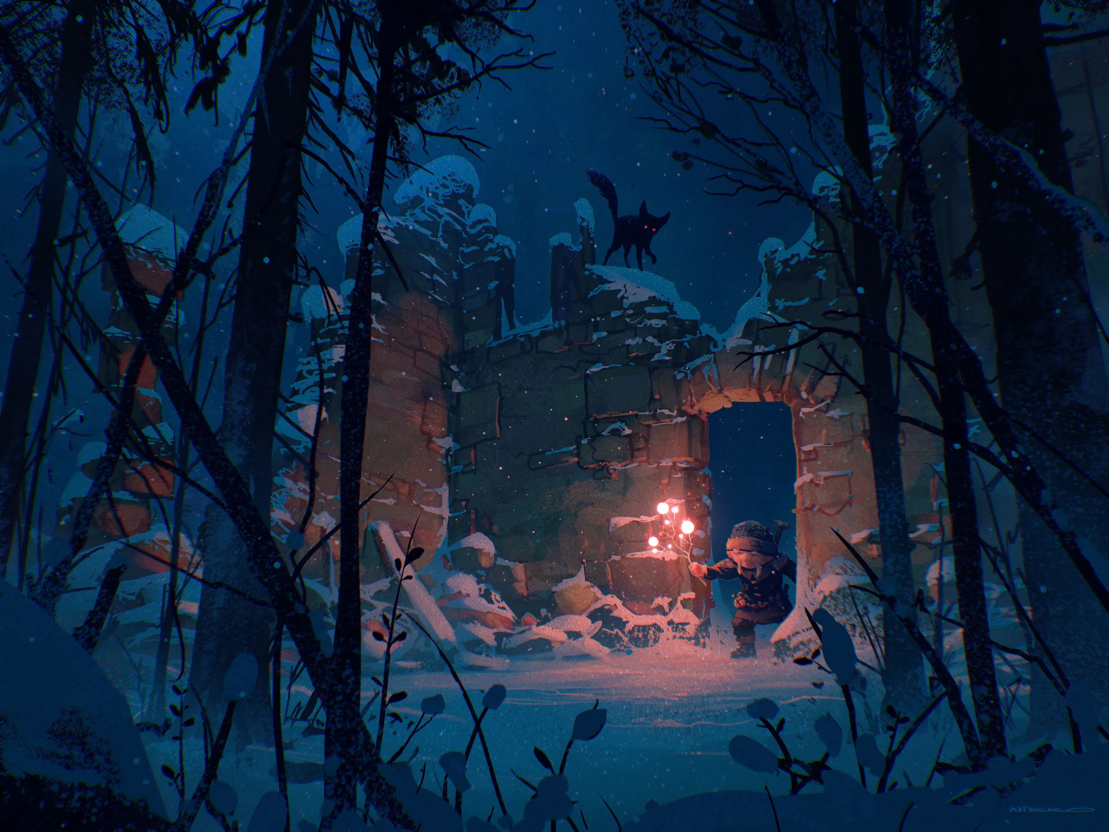 AI艺术 数字绘画 积雪 树皮 艺术统计 4K壁纸