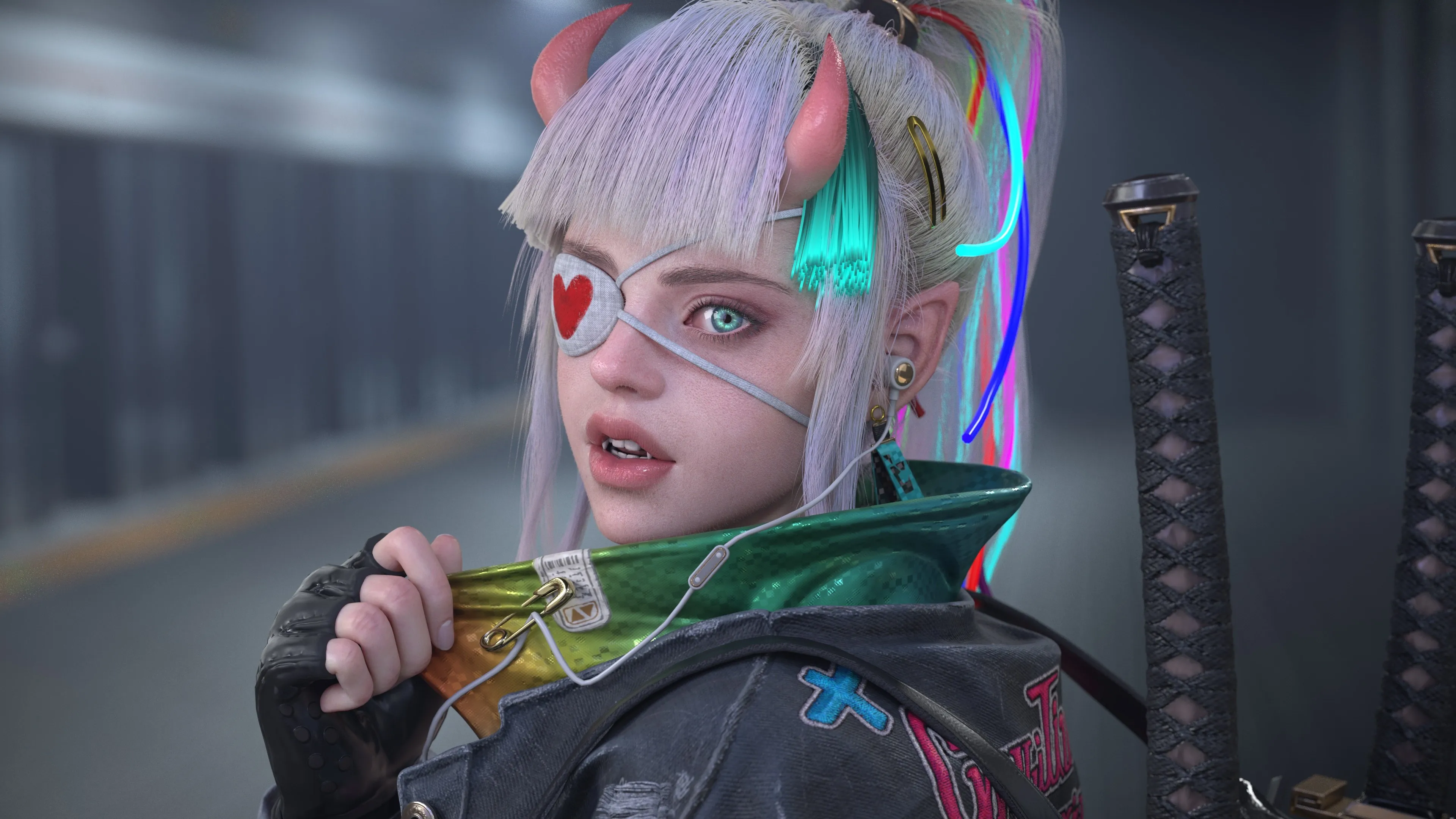 剑 女人 电脑 动画 动漫 眼罩 剑 女孩 4K壁纸