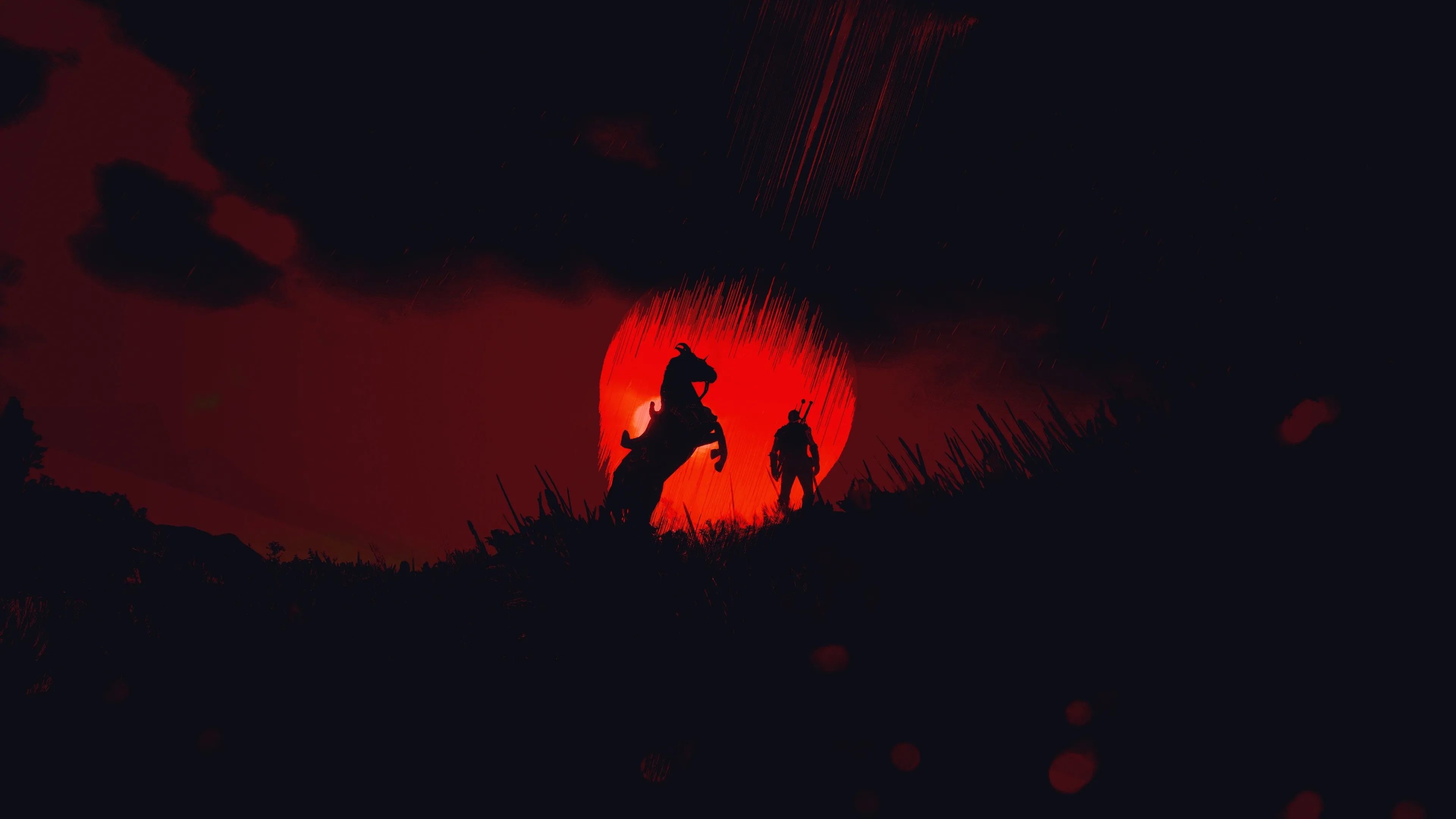 巫师 狂野猎杀 游戏CG 角色 扮演 影子 红色 4K壁纸