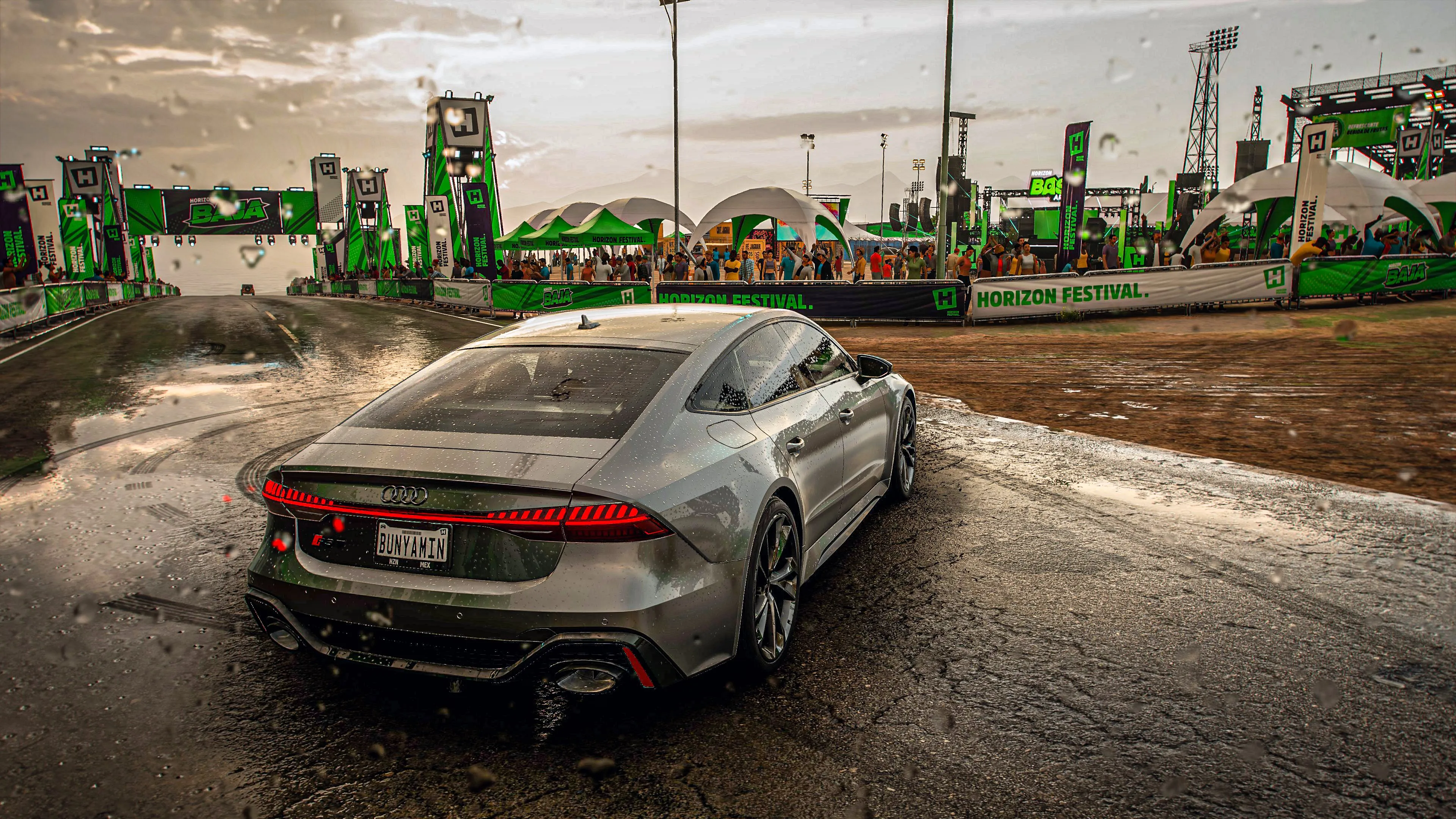 人物 地平线 奥迪 雨 漂移 漂移车 赛车 车辆 汽车 游戏CG 4K壁纸