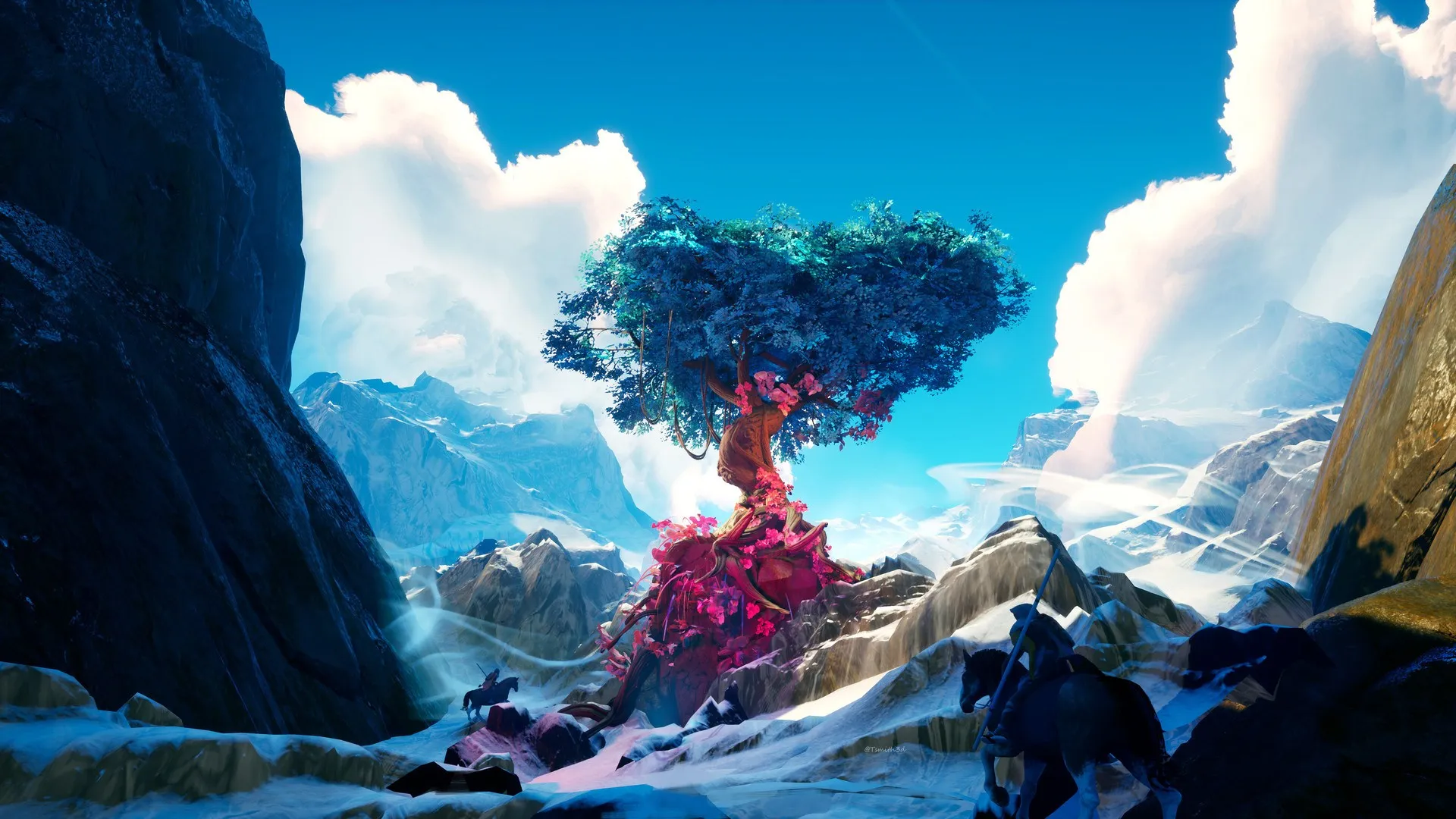 泰勒·史密斯 AI艺术 树木 奇幻艺术 山 雪 马 马 云 电脑壁纸 4K壁纸