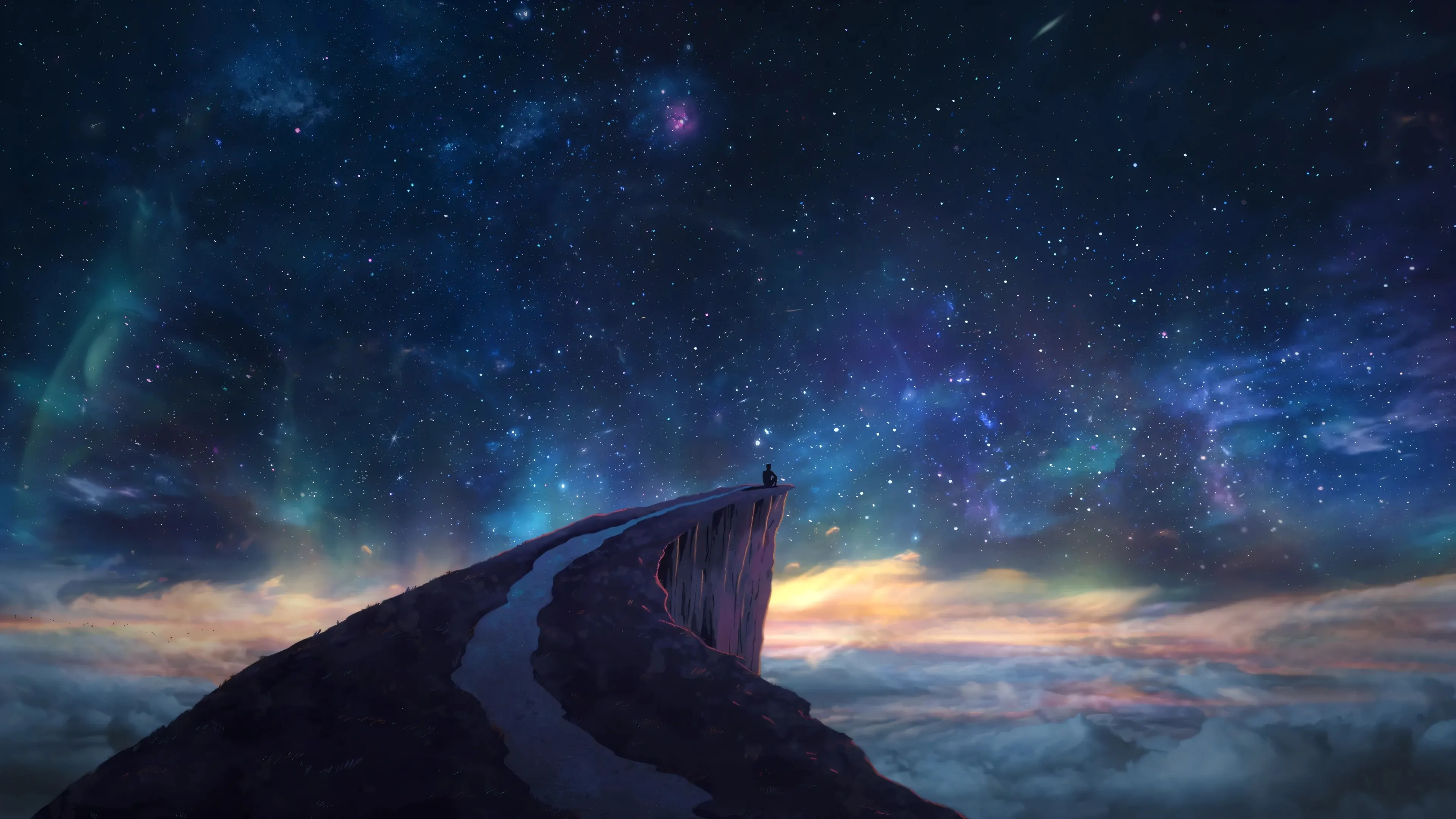 星空 山顶 一个人 梦幻 唯美 风景 4K壁纸