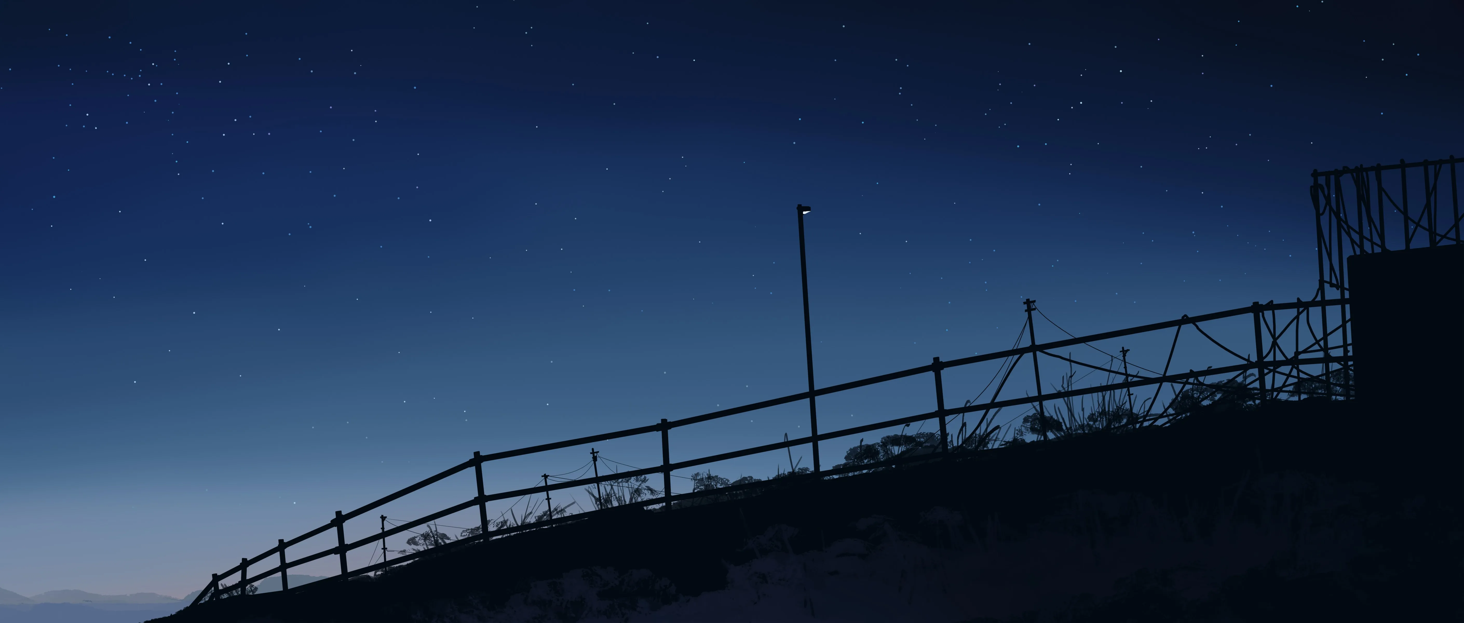 优雅 数字艺术 艺术品 插图 数字 绘画 夜晚 星星 星空 栅栏 剪影 4K壁纸