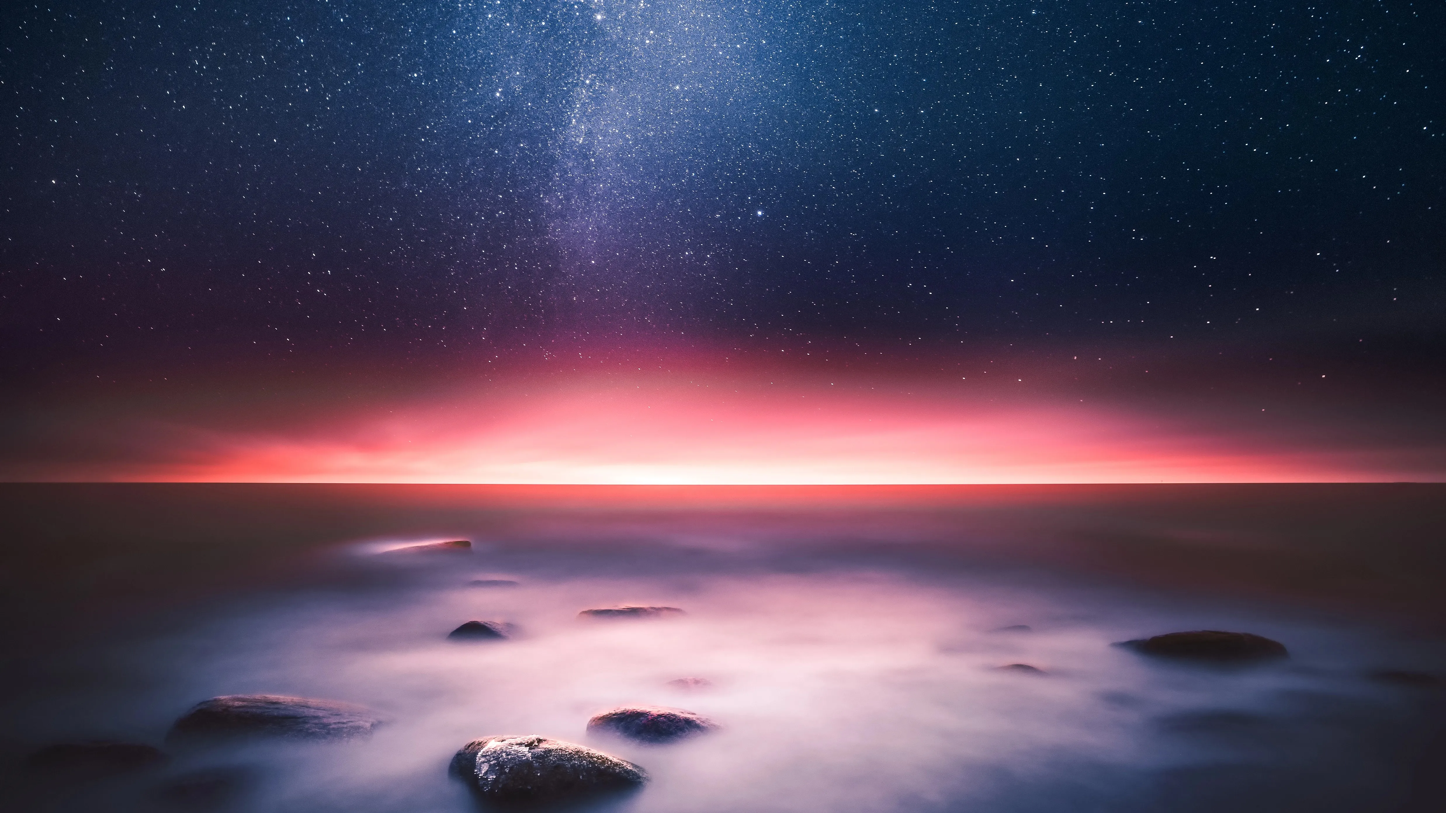 自然 风景 摄影 星星 星空 海水 岩石 天空 4K壁纸