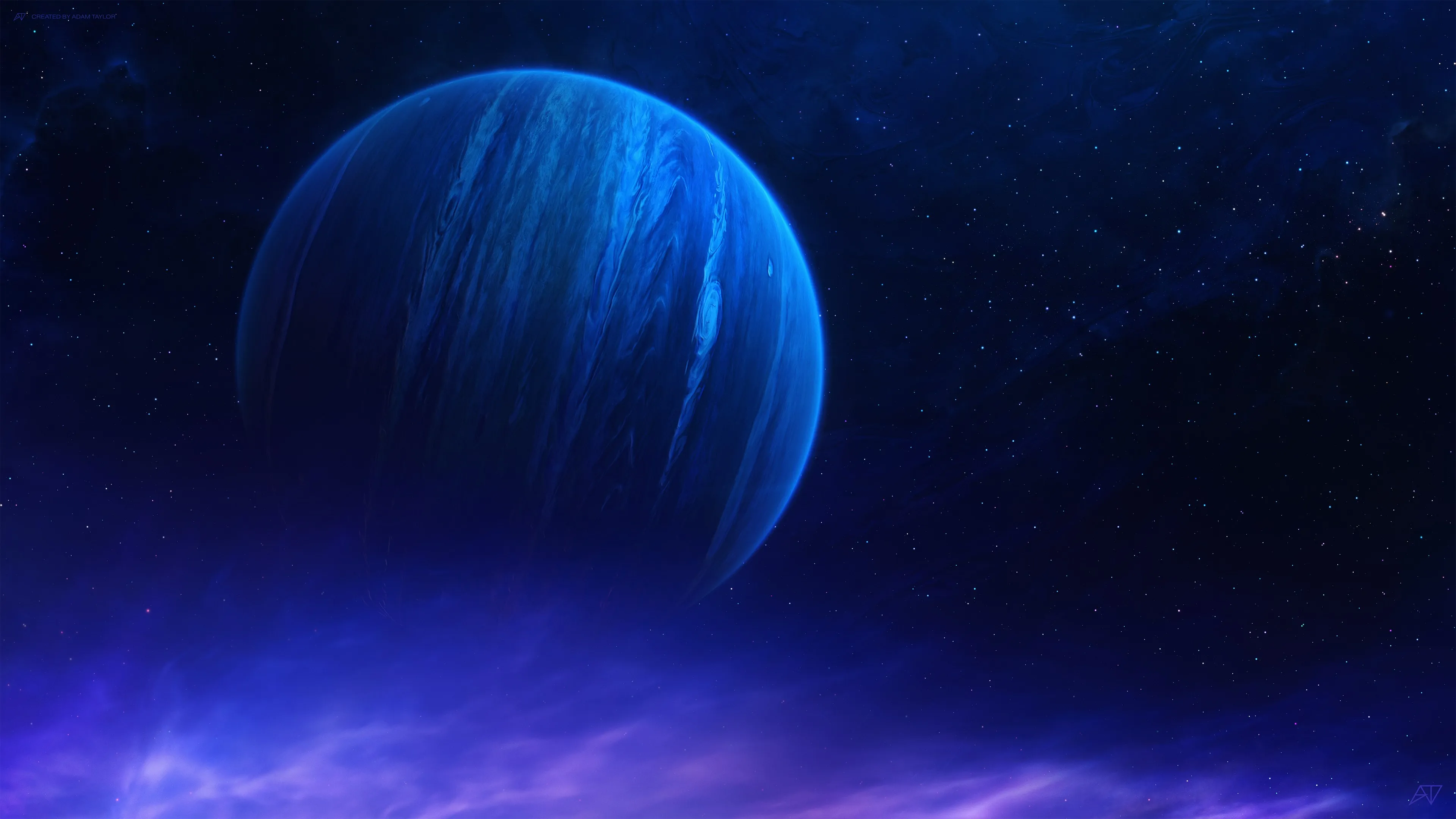 AI艺术 插图 空间 行星 恒星 艺术 伽利 蓝色 电脑壁纸 4K壁纸