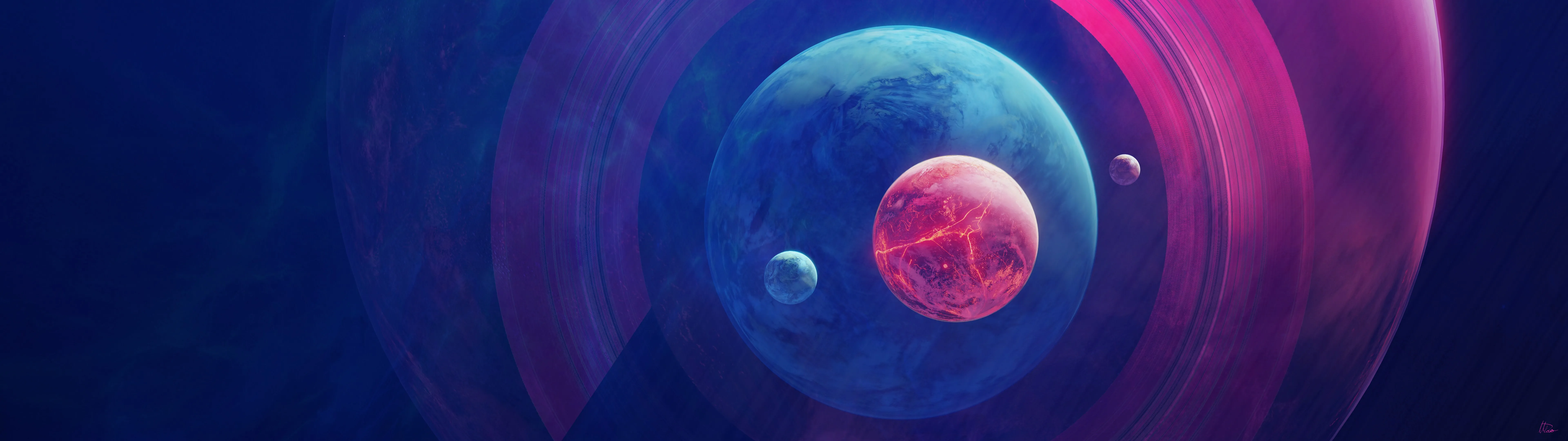 冰 熔岩 月球 行星 太空艺术 宇宙 蓝色 太空 AI艺术 插图 宽屏 8K壁纸