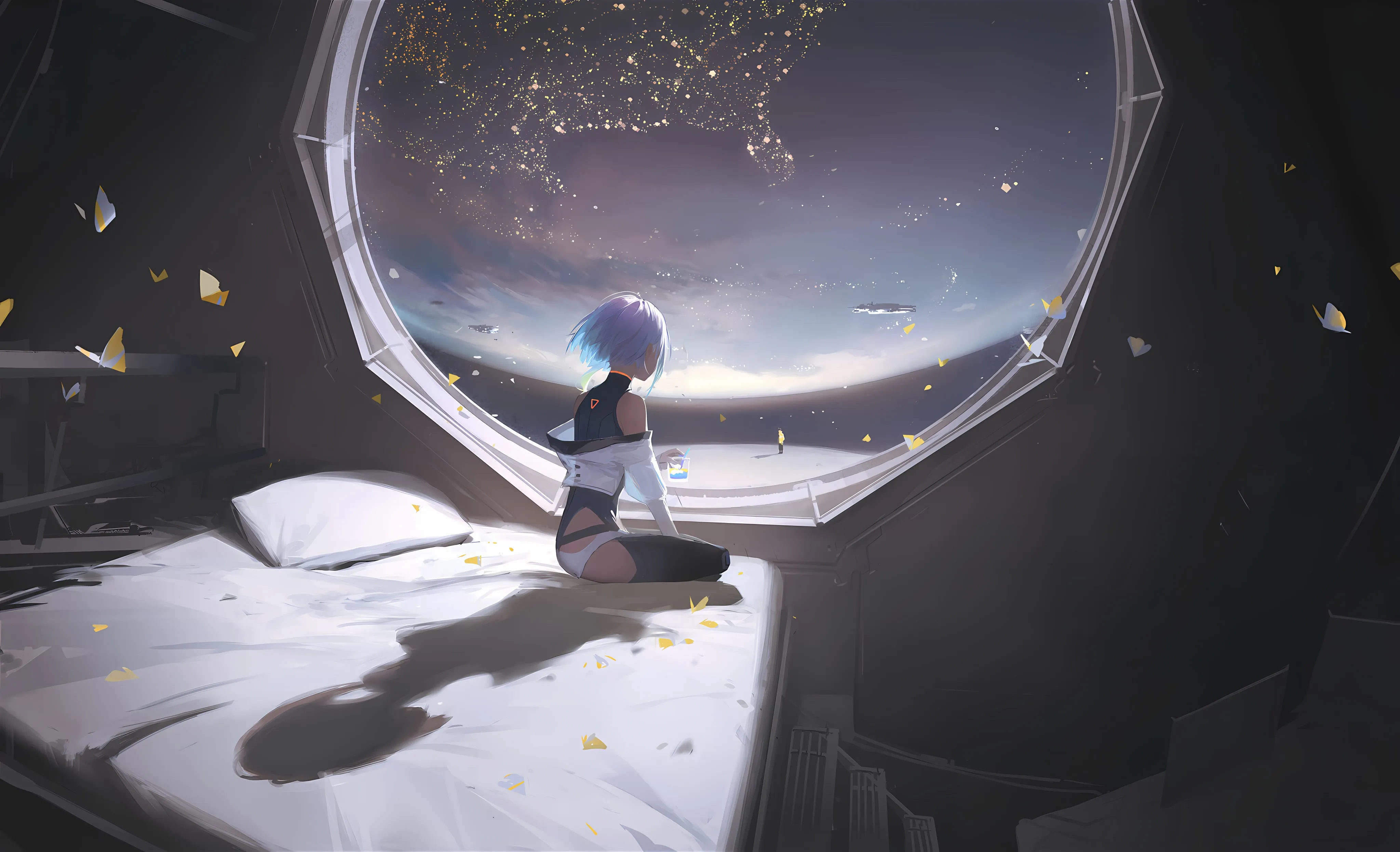 涂鸦 床 赛博朋克 动漫 星球 窗口 4K壁纸